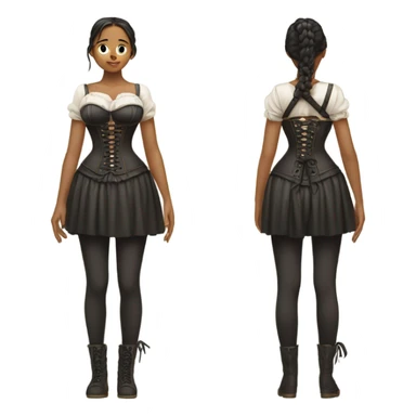 the girl stands with her back not at full height to her and an old corset is tied around her  sticker