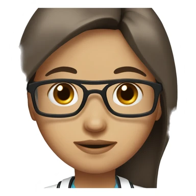 doctor, girl, long straight brown hair, blak eyes, glasses sticker
