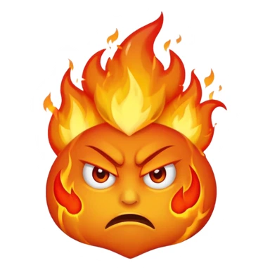 angry fire emoji, blazing flames, scowling face sticker