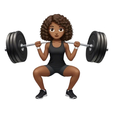 mulher branca com cabelo cacheado longo castanho com top e shorts preto fazendo agachamento com peso sticker