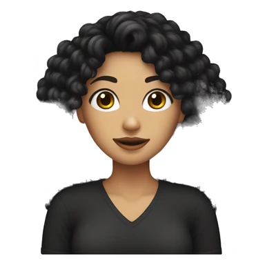 woman with long black curly hair holding one ball of yarn wearing a black shirt sticker