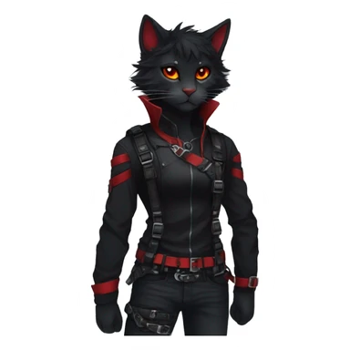 Anthro Edgy Cool Beautiful Black Cat-Fursona with Emo Hair-bangs with Red Streaks Chest Harness sticker