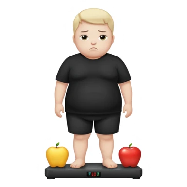 sad fat young boy in black t shirt on weight scale  sticker