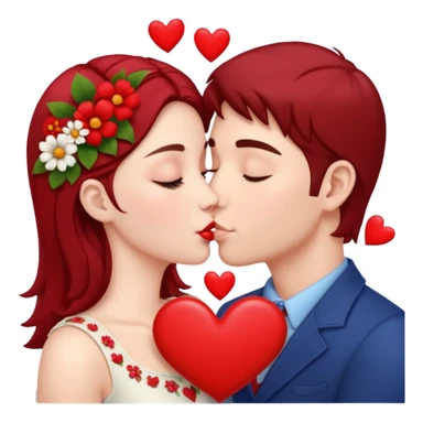 Hyper Realistic Couple kissing surrounded by red hearts and flowers sticker