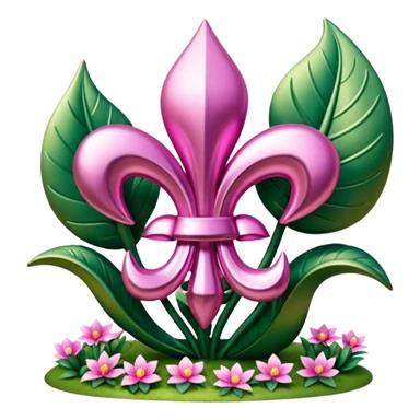 Jeff Koons style pink fleur de lis sculpture in a garden landscape  sticker