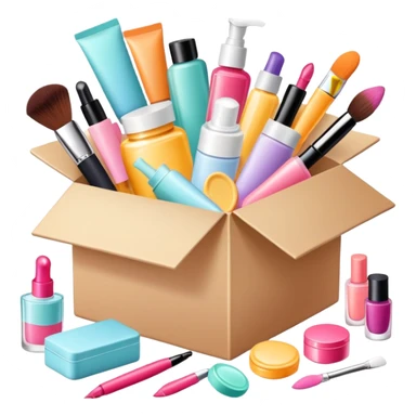 a beauty subscription box with various cosmetics and skincare items spilling out sticker