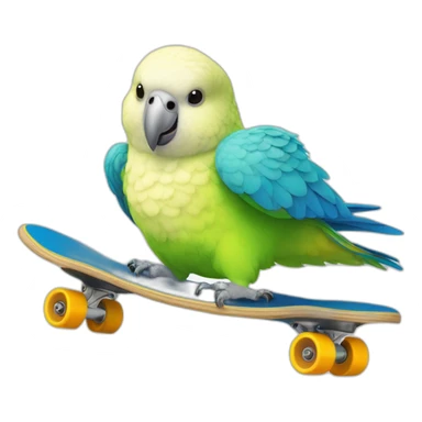 Budgerigar blue and white parrot rides a skateboard sticker