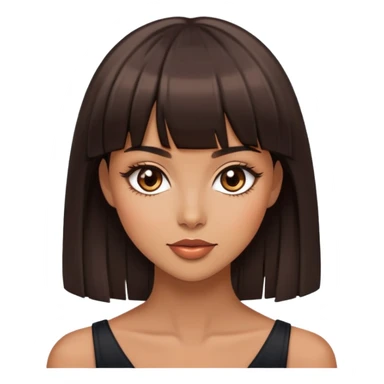 Pretty woman with dark brown straight bangs, light makeup, flirtatious expression sticker
