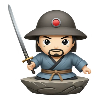 A Japanese stone forge with a sword sticker