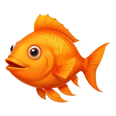 ridiculously derpy bright orange fish with wonky eye and goofy smile with drool, super friendly but extremely stupid looking, perfect flat side profile facing right, exactly 90 degrees, one eye visible sticker