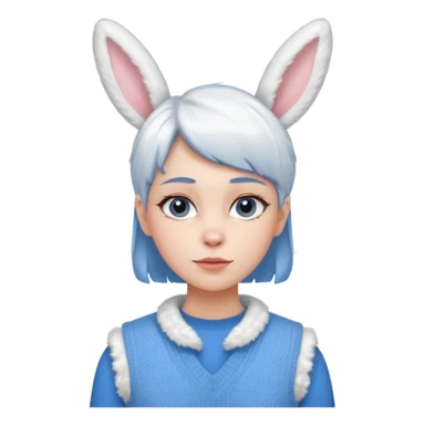 make a girl hair short and wear bunny skin pale ok and wear Sweater vests blue and make little bit a younger sticker