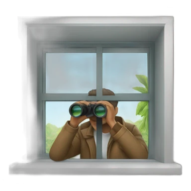 man with binoculars from window sticker