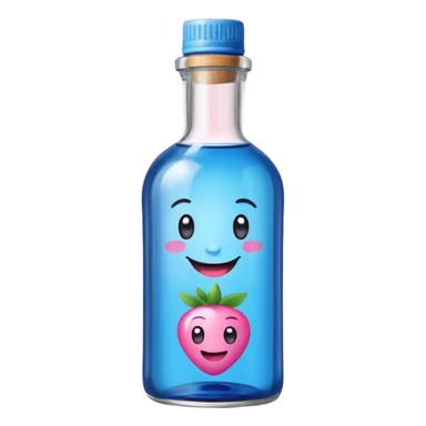 Smiling bottle of oil blue top pink outside with logo that says berry oil sticker