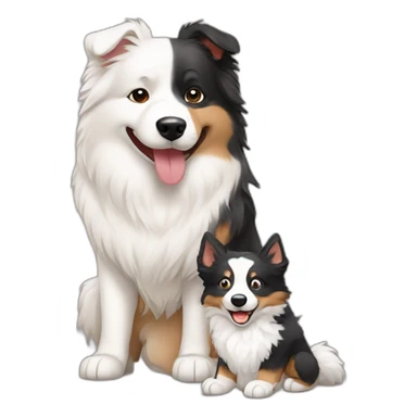 Samoyed and Australian shepherd playing sticker