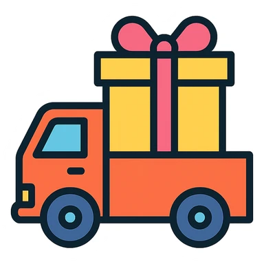 a delivery truck with a ribbon sticker