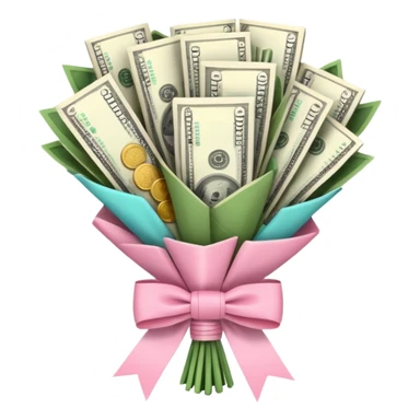 Money bouquet with a light pink bow on it sticker