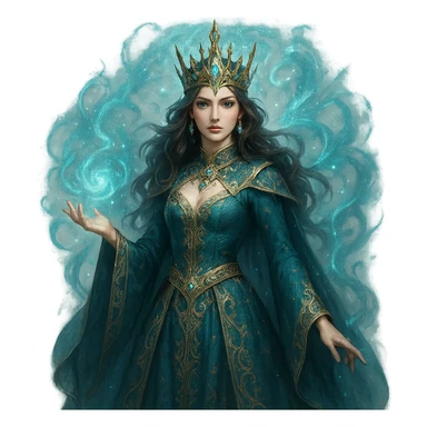 queen, fantasy style, magical aura, ornate dress, mystical crown sticker