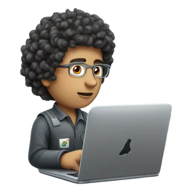 Mexican school IT technician with apple  laptop and with curly hair no glasses sticker
