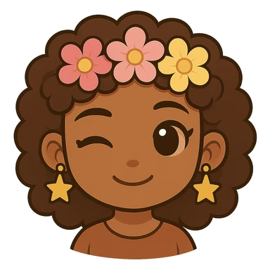 Add a flower crown and star-shaped earrings to the chibi style character, with no background. sticker
