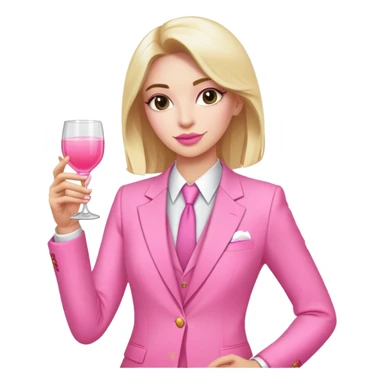 Sam Altman like looking person in all pink suit, with one hand holding a pink tequila drink sticker