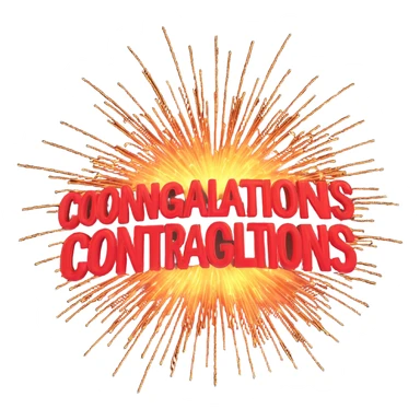 Add the text 'Congratulations!' in a playful, 3D font below the sparkling firework explosion, matching the 3D emoji style, with no background. sticker