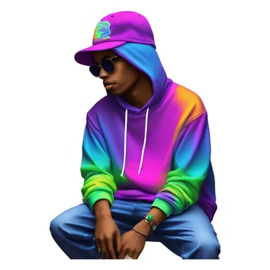 Multicoloured neon person smoking wearing hoodie dancing hip hop bucket hat tropical Skater fashion aesthetic baggy clothes graphic t shirt 420 sticker