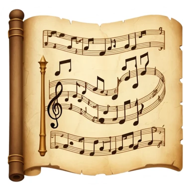 old map with curved edges, worn details, paths, musical symbols like notes and instruments, conveying guide for independent musicians, no text sticker