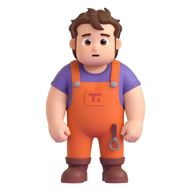 Wreck-It Ralph man with short messy hair, brown overalls, boxy figure with big arms sticker