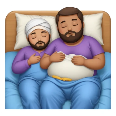 Obese brown man sleeping in bed with skinny hijabi sticker