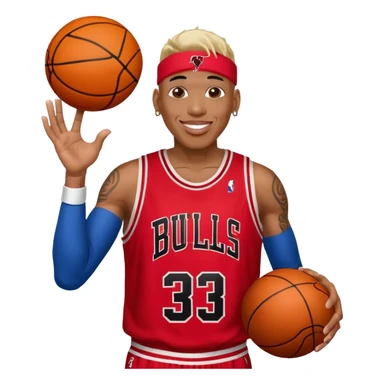 Dennis Rodman with a basketball and 91 Chicago bull  sticker