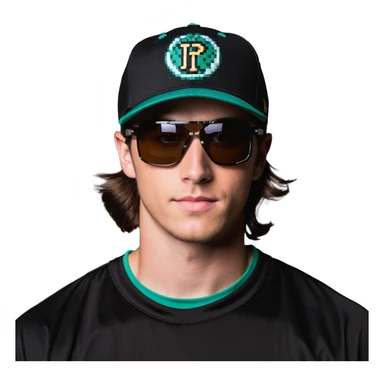 baseball player with brown hair, no beard, baseball cap, wearing polarized Pit Viper sunglasses sticker