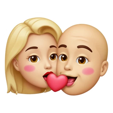 A cute circular blowing a smooch kiss and a bite on a another emoji's lip sticker