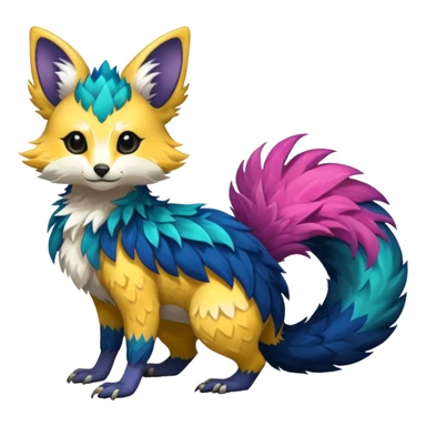 Feral Rare Fantasy colorful vibrant Vernid-Trico-species-Fakemon-creature by LiLaiRa, random markings, tufted tail, tufted ears, full body sticker