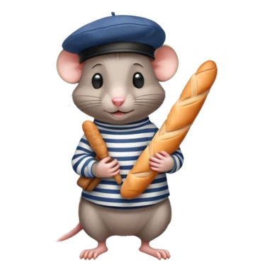Rat wearing a beret and striped shirt holding a baguette with Eiffel Tower in background sticker