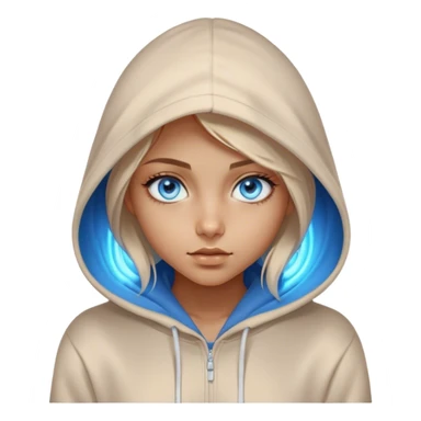 Cinematic girl with large sparkling blue eyes wearing a hoodie, Ultra realistic 32k HD, Breathtaking, hauntingly beautiful, Balanced features, highly detailed, glowing, high shine, enchanting, ghostly, dreamy glow, complex pose. The image is so lifelike it could leap off the canvas at any moment sticker
