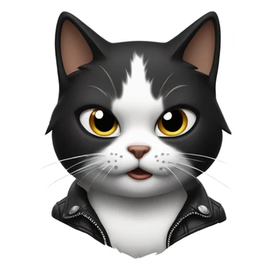 Angry, female black and white cat wearing a leather jacket on a motorcycle sticker