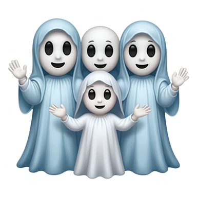 
Mini ghost family holding hands 
 cartoon -style/cute and transparent for a sticker 
 sticker