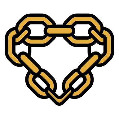 metallic links forming a heart shape, chain heart icon, lineal color icon with black outlines sticker