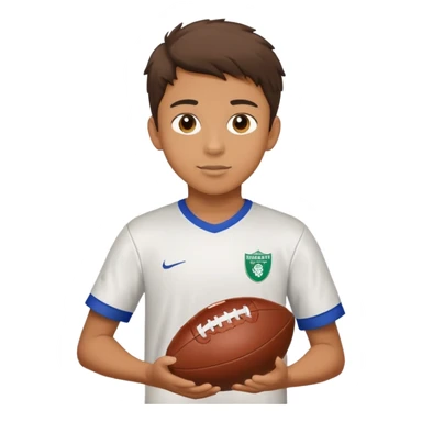 Teen boy holding a football with RBMS on his shirt sticker