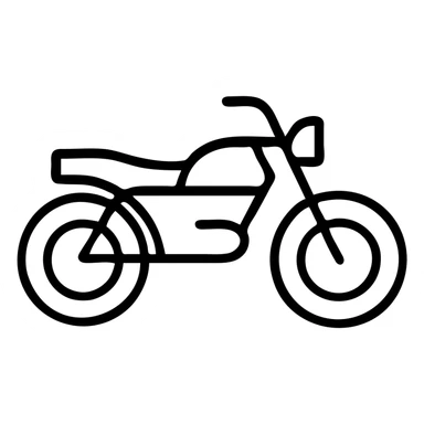 Motorcycle outline, side view with visible wheels, handlebars, and seat sticker