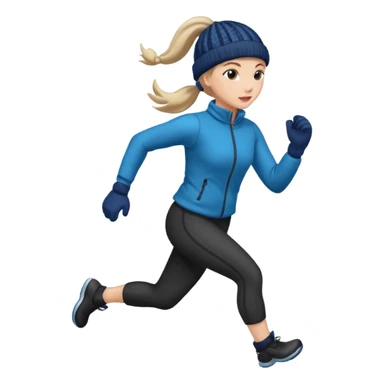 Woman running winter dark ponytail and mittens and hat sticker