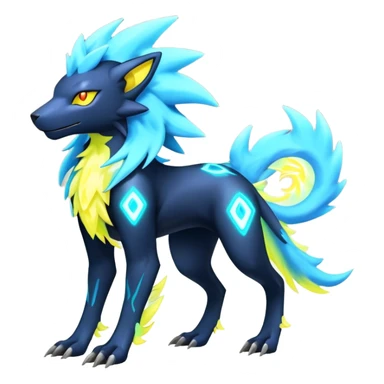  pastel dark bright vibrant futuristic lush warm-colored neon-glowing electric maned Luxray-Manectric-Fakémon-Vernid-Digimon-hybrid-creature (full body) sticker