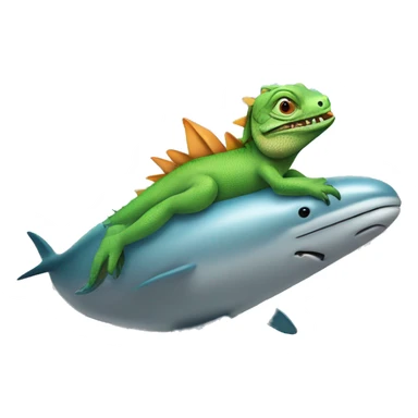 An iguana riding a dolphin while on an airplane  sticker