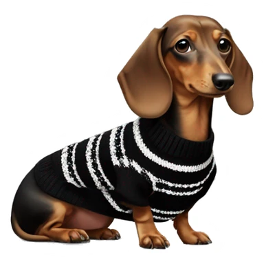 Dachshund wearing black and white Sweater with chanel logo  sticker