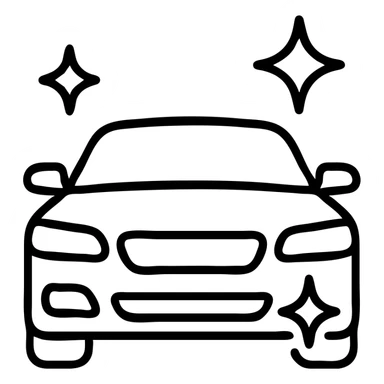 outlined icon of a high-end car, glossy black with sparkling stars and mirror-like reflections, clean lines, modern and simple, perfectly clean vehicle sticker