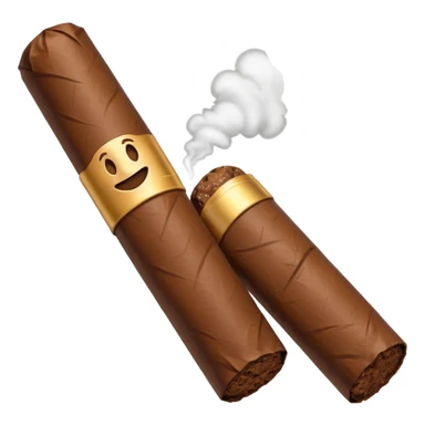 Emoji-style cigar icon, dark brown wrapper, subtle smoke, minimalistic, clean silhouette, metal details, no gold sticker
