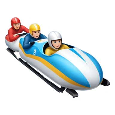 An icon featuring a sleek bobsled with athletes racing down an icy track at high speed, helmets on and bodies aligned for aerodynamics. Surrounded by icy curves, snowbanks, and a wintry mountain backdrop. Transparent background captures the thrill and precision of bobsleigh. sticker
