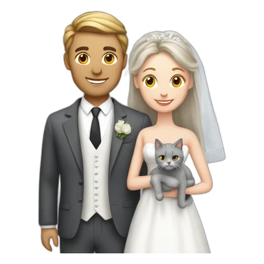 white couple marriage and holding gray cat sticker