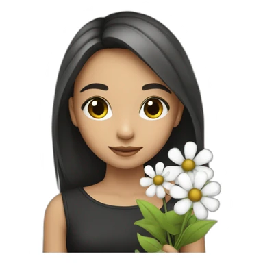 A cute girl, holding black and white flowers sticker