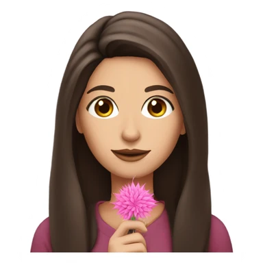 Pretty Brunette woman with brown eyes holding a pink weed pen  sticker